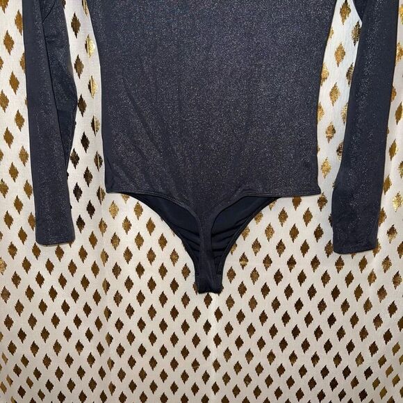 Express body contour body suit in metallic gunmetal twist front size S - Picture 7 of 8